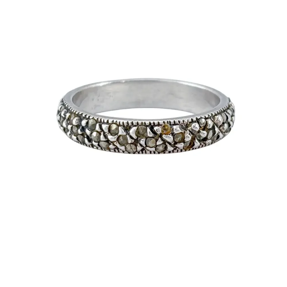 Vintage Sterling Silver 925 Marcasite Band Ring Size 7.5